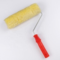 Cepillo amarillo de pelo largo Rodillo de pintura con mango de plástico rojo Rodillo de cepillo de pintura tipo tornillo