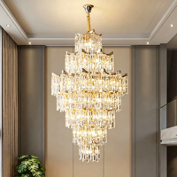 Lustre en cristal transparent à cascade à plusieurs niveaux, surdimensionné et luxueux, pour salle de bal d'hôtel, escalier en spirale, hall d'entrée