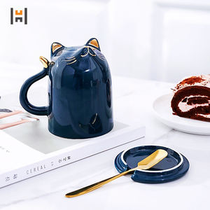 Taza de cerámica de lujo con tapa para gato, taza con cuchara para leche, café y té - Product Image 5