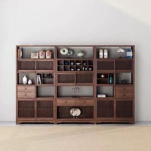 Chinese Style <b>Solid</b> <b>Wood</b> Display Shelf Black Walnut <b>Bookcase</b> Tea Cabinet Multi Storage Unit For Living Room Home Organization - Product Image 1