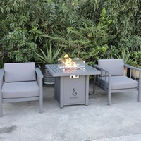 Ensemble de meubles de patio en aluminium avec table de foyer de 28 pouces, canapé sectionnel de patio en métal moderne avec coussins pour le patio, l'arrière-cour
