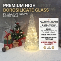 Lumière de Noël LED en verre, arbre de Noël lumineux texturé, ornement de bureau, lampe d'ambiance pour la maison, bar, restaurant, fournisseur d'usine sur mesure