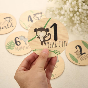 Tarjetas de hitos mensuales para bebés con temática de animales de madera, tarjetas conmemorativas ecológicas, accesorios de fotografía para recién nacidos - Product Image 5