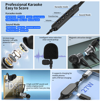 Headphone Karaoke 2in1 Berkabel 27W PD Charge DSP Sound Card Earphone Dengan Mikrofon Monitor Untuk Siaran Langsung K Song Podcast