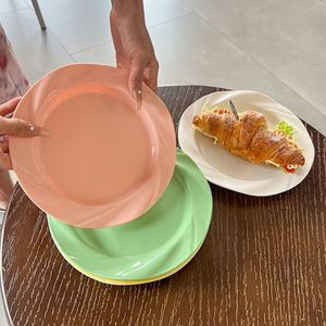 Korean Style PP Plastic Shallow Plate 20-20.9cm Round Solid Color Food Grade Dish For Party Home Use - Product Image 2