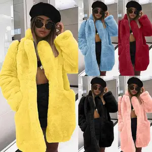 Factory Price Rabbit Fur Trench Coat Loose Plus Size Multicolor Jacket With Lapel