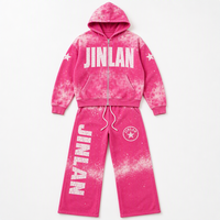 Ensemble sweat à capuche et pantalon de survêtement personnalisé pour homme, en molleton épais délavé à l'acide, survêtement deux pièces streetwear avec fermeture éclair et pantalon large