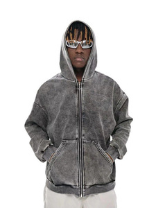 All'ingrosso <span class=keywords><strong>Cardigan</strong></span> Casual da uomo Vintage con cerniera lavata con cappuccio, giacche versatili di cotone oversize - Product Image 4