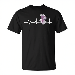 T-shirt Betta Fish Heartbeat nera unisex per adulti, girocollo, manica corta, stampa digitale - Product Image 2