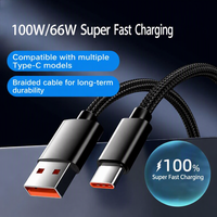 Câble de charge USB A vers Type C 6A 100W super rapide, cordon de chargeur tressé en nylon pour téléphone portable Type C