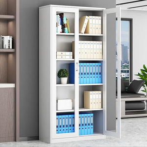 Armoire de classement moderne à 5 niveaux réglables en acier et verre avec porte battante et serrure pour la maison, le bureau et l'usage commercial - Product Image 1
