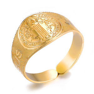 Anillo Religioso Ajustable de Acero Inoxidable 2024 con Diseño de San Benito y Jesús Exorcista - Product Image 1