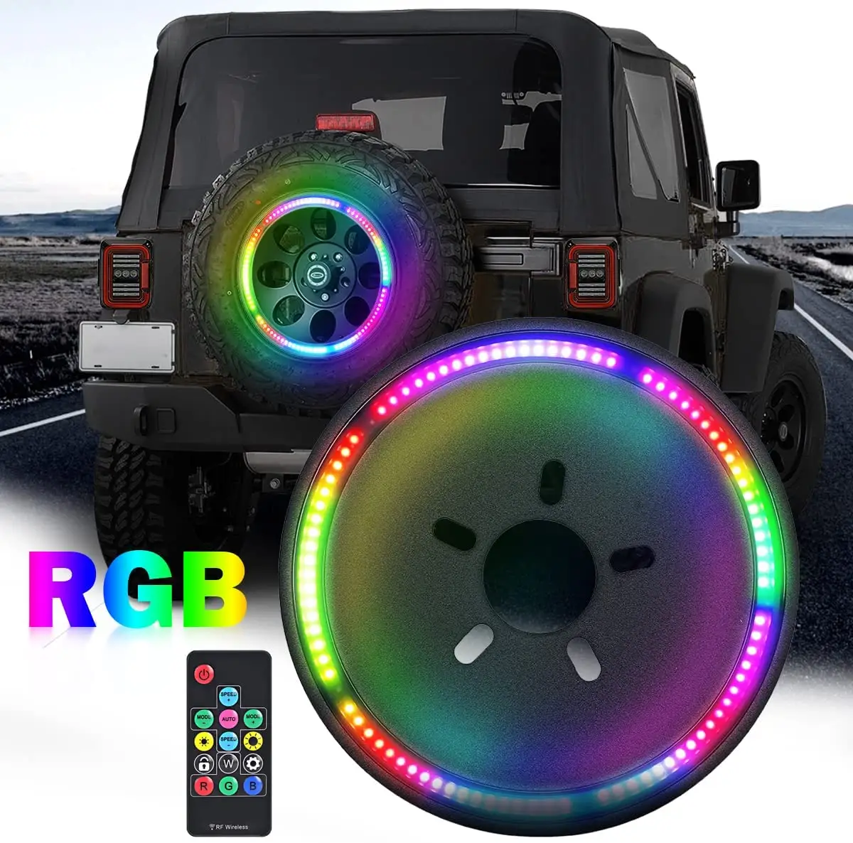 Remote Control Rgb Led Car Brake Light Round Led Brake Light RGB Tire Break Light For Jeep Wrangler JK 2007-2018 JL 2018-2020