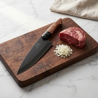 Couteau de chef de 8 pouces, manche en bois, lame en acier inoxydable 5Cr15MoV, revêtement en titane noir, écologique, ambidextre, boîte cadeau