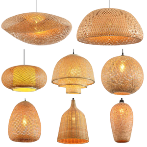 Lámpara Colgante de Mimbre Tejida a Mano, de Bambú y Ratán, con Altura Ajustable, Bombillas Halógenas Atenuables, Luz Blanca Cálida, para Sala de Estar - Product Image 4