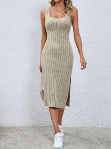 <span class=keywords><strong>Robe</strong></span> d'été pour femmes, col carré, sexy, sans manches, motif uni, taille naturelle, longueur genou, <span class=keywords><strong>robe</strong></span> ajustée pour femmes - Product Image 2