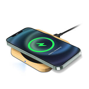 Chargeur sans fil en bambou écologique 15W avec logo LED couleur personnalisé, charge rapide - Product Image 6