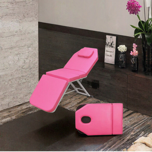 Table de massage portable et pliable avec appui-tête intégré, en cuir PU rose, structure métallique, mobilier de salon pour usage en spa et thérapie - Product Image 3