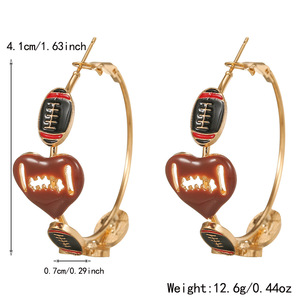 Heart-Shaped Football Stud Earrings With <b>Chain</b> Dangles For Women Sports Fashion Jewelry Set 8-Pair Pack - Product Image 5