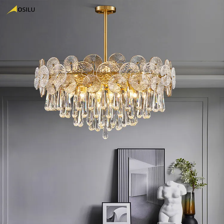 Luxury Modern Living Room Light Round Hotel Flower Shape Villa Crystal Chandeliers