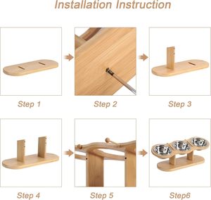 Eco-Friendly 15 Graus Elevado Dog <span class=keywords><strong>Bowl</strong></span> Alimentador <span class=keywords><strong>Pet</strong></span> Automático 3 Tigelas De Aço Inoxidável Levantado Bandeja De Madeira para Pequenos Gatos Cães - Product Image 5