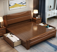 Meubles de chambre à coucher classiques en bois massif, lit en bois massif de style rétro chinois en noyer, taille Queen, 1,8 mètre, lit plateforme en bois taille King