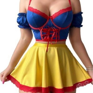 Sprookjesprinses Rollenspel Lingerie, Blauw Rood Geel Contrastkleur Kant Korset Top Flare Minirok Halloween-kostuum - Product Image 5