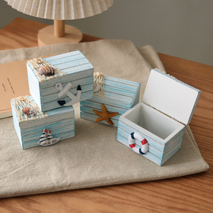 Mini Cajas de Almacenamiento con Temática Oceánica, Caja de Joyería Rectangular de MDF, Adornos Decorativos de Estilo Mediterráneo, Apilables, para Sala de Estar - Product Image 1