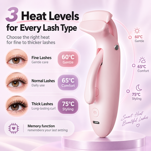 <b>Heated</b> Eyelash Curler 3 <b>Heat</b> Levels Memory Function <b>USB</b> Rechargeable Lash Styling Tool for Daily Makeup - Product Image 1
