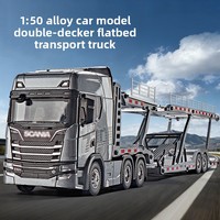 Modèle de camion en alliage moulé sous pression 1:50 avec son et lumière, remorque conteneur à inertie, jouet de construction