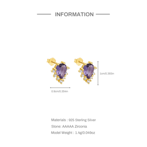 CANNER - Aretes de Plata de Ley 925 con Circonita Cúbica Morada en Forma de Gota de Agua para Mujer, Regalos - Product Image 6