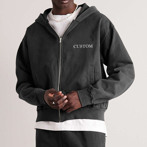 Boxy Zip up Y2k Men Hoodie Distressed Organic Cotton Pullover Full Zip Hoodie Custom 500 Gsm Heavyweight Zip Hoodie Manufacturer - Product Image 6