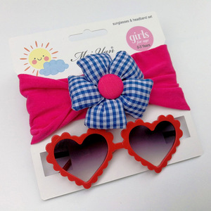 Giallo rosso blu occhiali da sole per bambini con protezione UV occhiali da sole e stampa floreale fascia per capelli giocattolo per bambina - Product Image 4