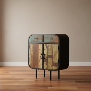 Buffet en bois massif recyclé 23,6x11,8x29,5 po, design antique multicolore, mobilier de maison - Product Image 2