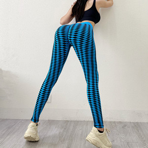 Pantaloni da Yoga Sexy senza cuciture da donna a vita alta rosso blu viola strisce incrociate Sexy Legging da ragazza - Product Image 4