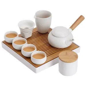 Handmade Ceramic Tea Pot Cup Set Chinese GungFu Tea Cup Gift Set Unique Portable Travel Tea Set