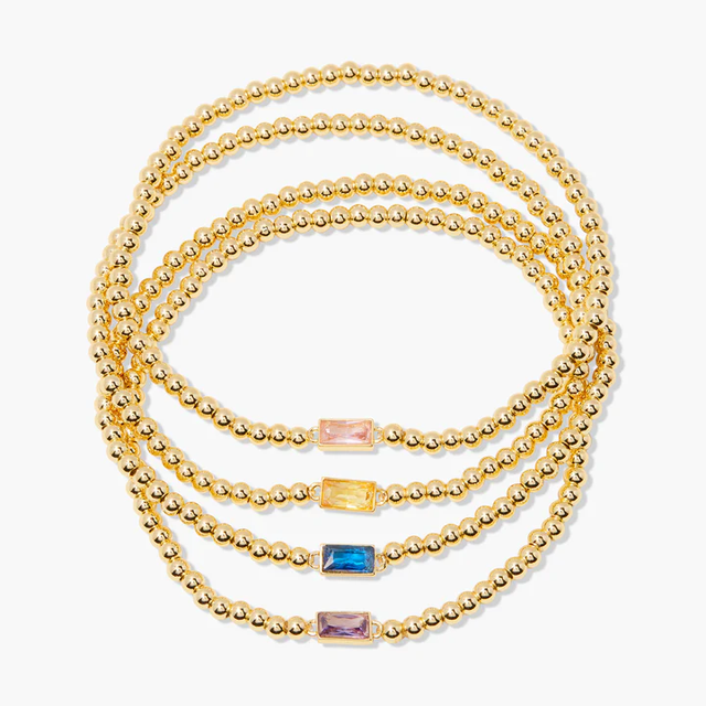 Custom  Beaded  Bracelets Jewelry Dainty Elastic Adjustable 18K Gold Plated 925 Sterling Silver Birthstone Bracelet for Women