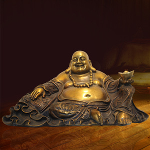 Chinese Style Brass Maitreya Buddha Figurine Golden Bronze Handmade Sculpture For Home Decor - Product Image 1