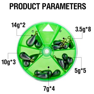 22pcs/kotak Pemberat Pancing Bentuk Tetesan Air dengan Cincin, Pemberat Umpan, Pemberat Joran, Perlengkapan Memancing - Product Image 2
