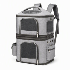 Mochila transportadora de mascotas de doble capa, transpirable, con malla, bolsa de viaje portátil para gatos y perros, con cierre de cremallera - Product Image 1