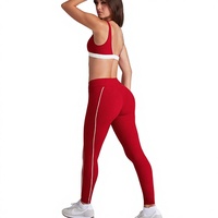 Ensemble de yoga 2 pièces pour femme, col halter en V, coupe ajustée, respirant, anti-transpiration, short en Spandex/Nylon, color-block tendance, pour la gym et la course à pied