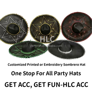 Chapeau Sombrero Mexicain HLC à Large Bord en Polyester, Broderie Personnalisée, Chapeau Poncho Serape Fiesta avec Pompons pour Décorations de Fête - Product Image 6