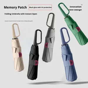 Paraguas Plegable Manual con Anillo de Apertura, Parche de Memoria, Fácil de Abrir y Cerrar, con Protección Solar y Contra la Lluvia, Negro, de Fabricante - Product Image 1