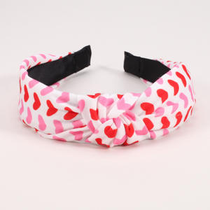 Women Fabric Headband <b>Heart</b>-Shaped Print Knotted Wide Band Valentine'S Day <b>Sweet</b> Style Decorate - Product Image 1