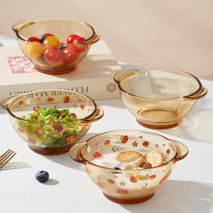 Tazón de vidrio ámbar con diseño de hongos, 400 ml, con doble asa, resistente al calor, para ensaladas, para fiestas y uso en hoteles. - Product Image 5