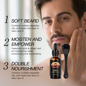 Kit per la Cura della Barba con Doppio Nutrimento, Acido Ialuronico Organico, Olio di Radice di Zenzero, Semi d'Uva e Jojoba, Ammorbidisce, Idrata e Ripara, per Uso Quotidiano Maschile - Product Image 2