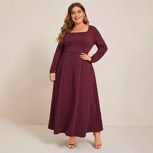 New supplier wine O neck long sleeve stretch plus size dress women's sexy long knitted casual dress