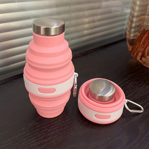 Bouteille d'eau pliable télescopique en silicone écologique pour sports de plein air avec logo, à boire directement et mousqueton - Product Image 6