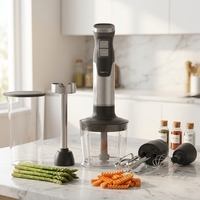 Mixeur Plongeant 1000W 4-en-1 avec Hachoir 0,5L, Bol 0,7L, Fouet en Acier Inoxydable, 2 Vitesses et Contrôle Progressif pour Cuisine