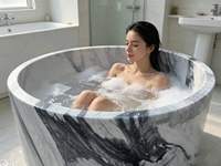 Bak Mandi Oval Mewah Gaya Modern dari Travertine, Model Berdiri Bebas untuk Kamar Mandi Dewasa, Jacuzzi untuk 2 Orang